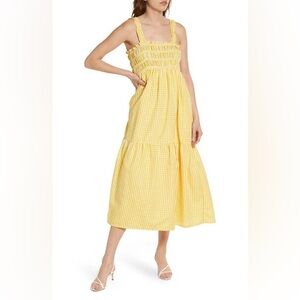 FRENCH CONNECTION Ezeke Poplin Midi Dress In Yellow Gingham